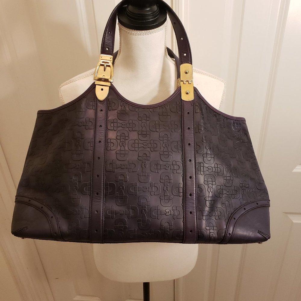 GUCCI leather tote Authentic Horesbit Embossed purple handbag Spacious Vintage - Picture 4 of 8